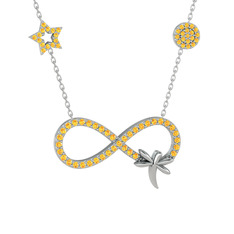 Sitrin 18 ayar beyaz altın kolye (40 cm beyaz altın rolo zincir)