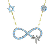 Yusufçuk Sonsuzluk Kolye - Akuamarin 18 ayar beyaz altın kolye (40 cm altın rolo zincir) #vvt9a3