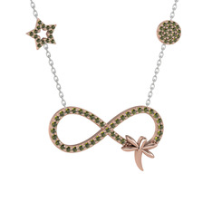 Peridot 18 ayar rose altın kolye (40 cm beyaz altın rolo zincir)