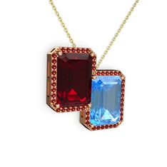 Garnet ve akuamarin 925 ayar rose altın kaplama gümüş kolye (40 cm gümüş rolo zincir)