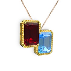 Avis Kolye - Garnet, akuamarin ve sitrin 8 ayar altın kolye (40 cm rose altın rolo zincir) #10ws4yy