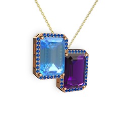 Avis Kolye - Akuamarin, ametist ve lab safir 8 ayar rose altın kolye (40 cm altın rolo zincir) #10znd4a