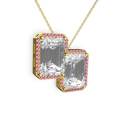 Avis Kolye - Beyaz zirkon ve rodolit garnet 8 ayar altın kolye (40 cm altın rolo zincir) #11ojgyy