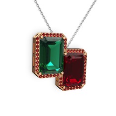 Yeşil kuvars ve garnet 8 ayar rose altın kolye (40 cm beyaz altın rolo zincir)