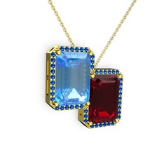 Akuamarin, garnet ve lab safir 14 ayar altın kolye (40 cm altın rolo zincir)
