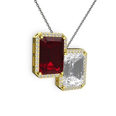 Avis Kolye - Garnet, beyaz zirkon ve swarovski 8 ayar altın kolye (40 cm gümüş rolo zincir) #13cxs4w