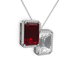 Avis Kolye - Garnet, beyaz zirkon ve swarovski 8 ayar beyaz altın kolye (40 cm beyaz altın rolo zincir) #13t0fvp