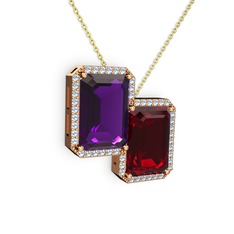 Avis Kolye - Ametist, garnet ve akuamarin 8 ayar rose altın kolye (40 cm altın rolo zincir) #146x4nd