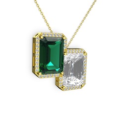 Avis Kolye - Yeşil kuvars, beyaz zirkon ve swarovski 18 ayar altın kolye (40 cm gümüş rolo zincir) #1481r8p