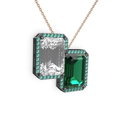 Avis Kolye - Beyaz zirkon ve yeşil kuvars 925 ayar siyah rodyum kaplama gümüş kolye (40 cm rose altın rolo zincir) #14byp9t