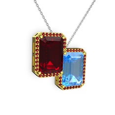 Garnet ve akuamarin 8 ayar altın kolye (40 cm beyaz altın rolo zincir)