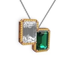 Avis Kolye - Beyaz zirkon, yeşil kuvars ve sitrin 14 ayar rose altın kolye (40 cm gümüş rolo zincir) #15af9tv