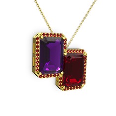 Avis Kolye - Ametist ve garnet 925 ayar altın kaplama gümüş kolye (40 cm altın rolo zincir) #15bbrtt