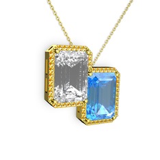 Avis Kolye - Beyaz zirkon, akuamarin ve sitrin 8 ayar altın kolye (40 cm altın rolo zincir) #15g3rza