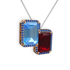 Avis Kolye - Akuamarin, garnet ve lab safir 8 ayar rose altın kolye (40 cm beyaz altın rolo zincir) #165xqra