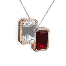 Avis Kolye - Beyaz zirkon, garnet ve swarovski 925 ayar rose altın kaplama gümüş kolye (40 cm beyaz altın rolo zincir) #16dwqji
