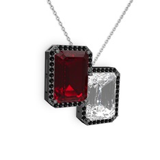 Avis Kolye - Garnet, beyaz zirkon ve siyah zirkon 925 ayar siyah rodyum kaplama gümüş kolye (40 cm beyaz altın rolo zincir) #16mc70k