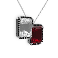 Avis Kolye - Beyaz zirkon, garnet ve siyah zirkon 8 ayar beyaz altın kolye (40 cm gümüş rolo zincir) #16o4n93