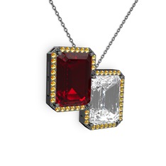 Avis Kolye - Garnet, beyaz zirkon ve sitrin 925 ayar siyah rodyum kaplama gümüş kolye (40 cm gümüş rolo zincir) #17ikvig