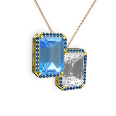 Avis Kolye - Akuamarin, beyaz zirkon ve lab safir 8 ayar altın kolye (40 cm rose altın rolo zincir) #17t5xnj