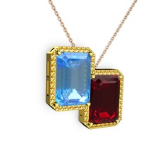 Avis Kolye - Akuamarin, garnet ve sitrin 8 ayar altın kolye (40 cm rose altın rolo zincir) #1858u8e