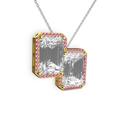 Avis Kolye - Beyaz zirkon ve rodolit garnet 18 ayar altın kolye (40 cm gümüş rolo zincir) #18ju3v3