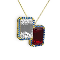 Beyaz zirkon, garnet ve lab safir 14 ayar altın kolye (40 cm altın rolo zincir)