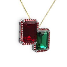 Garnet ve yeşil kuvars 925 ayar gümüş kolye (40 cm altın rolo zincir)