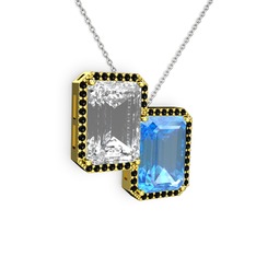Avis Kolye - Beyaz zirkon, akuamarin ve siyah zirkon 925 ayar altın kaplama gümüş kolye (40 cm beyaz altın rolo zincir) #1ax9z27