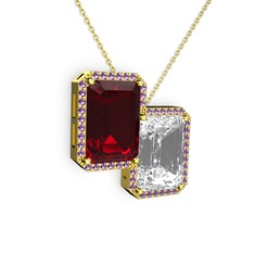 Garnet, beyaz zirkon ve ametist 925 ayar altın kaplama gümüş kolye (40 cm gümüş rolo zincir)