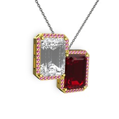 Beyaz zirkon, garnet ve rodolit garnet 8 ayar altın kolye (40 cm gümüş rolo zincir)