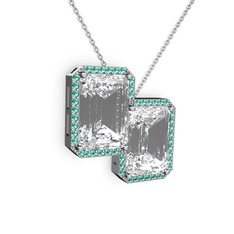 Beyaz zirkon ve yeşil kuvars 925 ayar gümüş kolye (40 cm gümüş rolo zincir)