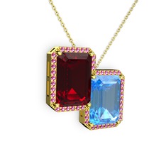 Avis Kolye - Garnet, akuamarin ve rodolit garnet 18 ayar altın kolye (40 cm altın rolo zincir) #1btz4in