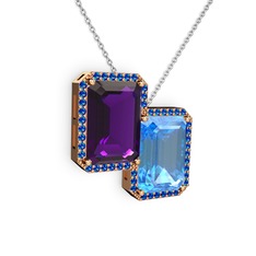 Avis Kolye - Ametist, akuamarin ve lab safir 14 ayar rose altın kolye (40 cm beyaz altın rolo zincir) #1bwg4pu