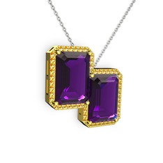 Avis Kolye - Ametist ve sitrin 18 ayar altın kolye (40 cm gümüş rolo zincir) #1bzsweq