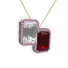 Beyaz zirkon, garnet ve rodolit garnet 8 ayar beyaz altın kolye (40 cm altın rolo zincir)