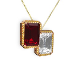 Garnet, beyaz zirkon ve sitrin 18 ayar rose altın kolye (40 cm altın rolo zincir)