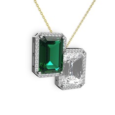 Avis Kolye - Yeşil kuvars, beyaz zirkon ve swarovski 925 ayar gümüş kolye (40 cm altın rolo zincir) #1cxc2d4