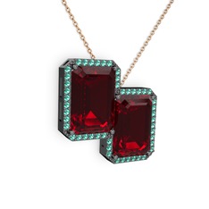 Avis Kolye - Garnet ve yeşil kuvars 925 ayar siyah rodyum kaplama gümüş kolye (40 cm rose altın rolo zincir) #1cyjcc3