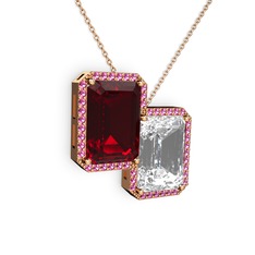 Garnet, beyaz zirkon ve rodolit garnet 8 ayar rose altın kolye (40 cm rose altın rolo zincir)