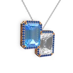 Avis Kolye - Akuamarin, beyaz zirkon ve lab safir 18 ayar rose altın kolye (40 cm beyaz altın rolo zincir) #1din4ng