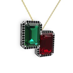 Avis Kolye - Yeşil kuvars, garnet ve siyah zirkon 18 ayar beyaz altın kolye (40 cm altın rolo zincir) #1dlf9b7