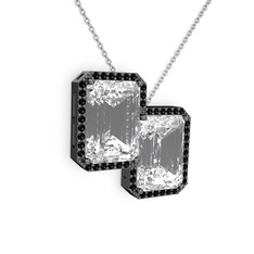 Avis Kolye - Beyaz zirkon ve siyah zirkon 925 ayar siyah rodyum kaplama gümüş kolye (40 cm beyaz altın rolo zincir) #1dt6vj0