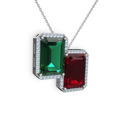 Avis Kolye - Yeşil kuvars, garnet ve akuamarin 14 ayar beyaz altın kolye (40 cm beyaz altın rolo zincir) #1e8ah4v