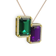Avis Kolye - Yeşil kuvars, ametist ve swarovski 925 ayar altın kaplama gümüş kolye (40 cm gümüş rolo zincir) #1ebw2nh