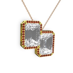 Avis Kolye - Beyaz zirkon ve garnet 925 ayar altın kaplama gümüş kolye (40 cm rose altın rolo zincir) #1elb16u