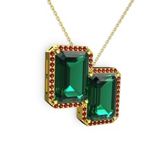 Yeşil kuvars ve garnet 18 ayar altın kolye (40 cm gümüş rolo zincir)