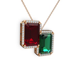 Garnet, yeşil kuvars ve akuamarin 925 ayar rose altın kaplama gümüş kolye (40 cm gümüş rolo zincir)