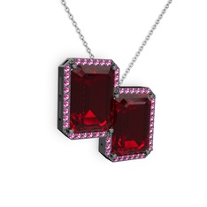 Avis Kolye - Garnet ve rodolit garnet 925 ayar siyah rodyum kaplama gümüş kolye (40 cm beyaz altın rolo zincir) #1f8xuy4