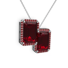 Garnet 8 ayar beyaz altın kolye (40 cm beyaz altın rolo zincir)